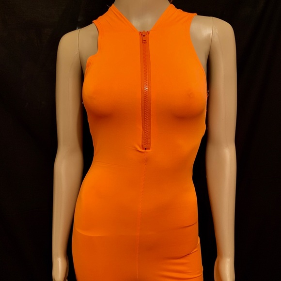 Neon Orange fitted jumpsuit - Picture 2 of 3